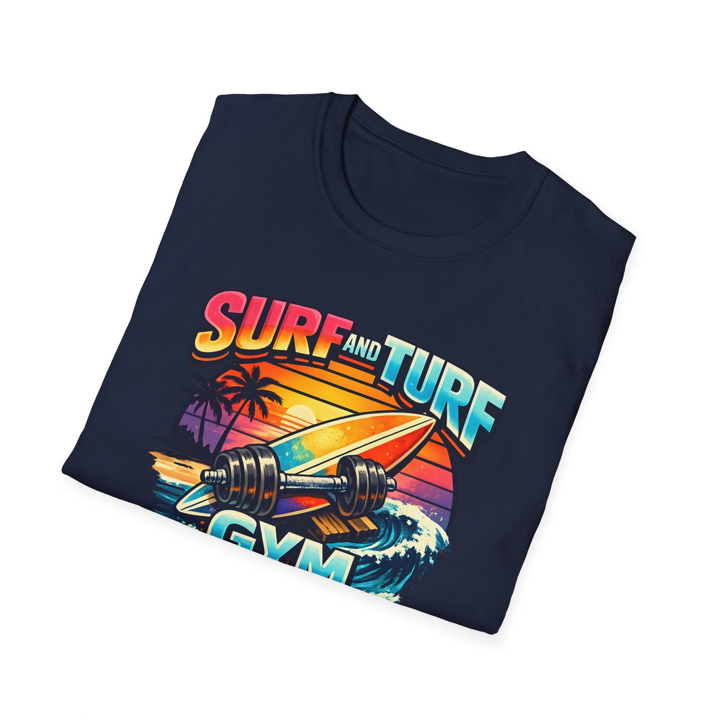 Surf and Turf Gym Retro Sunset Beach Workout Tee