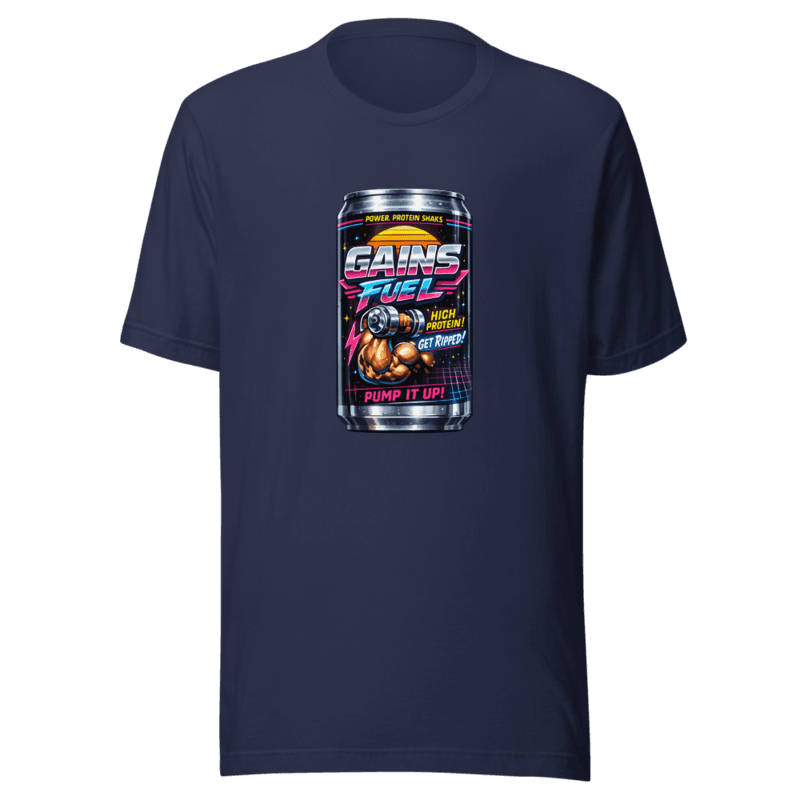 Gains Fuel - Retro 80s Protein Shake Parody Tee - T-Shirt