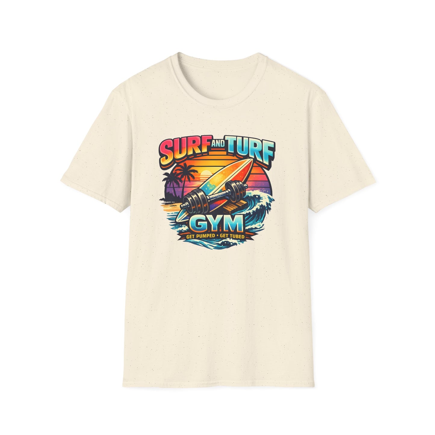 Surf and Turf Gym Retro Sunset Beach Workout Tee