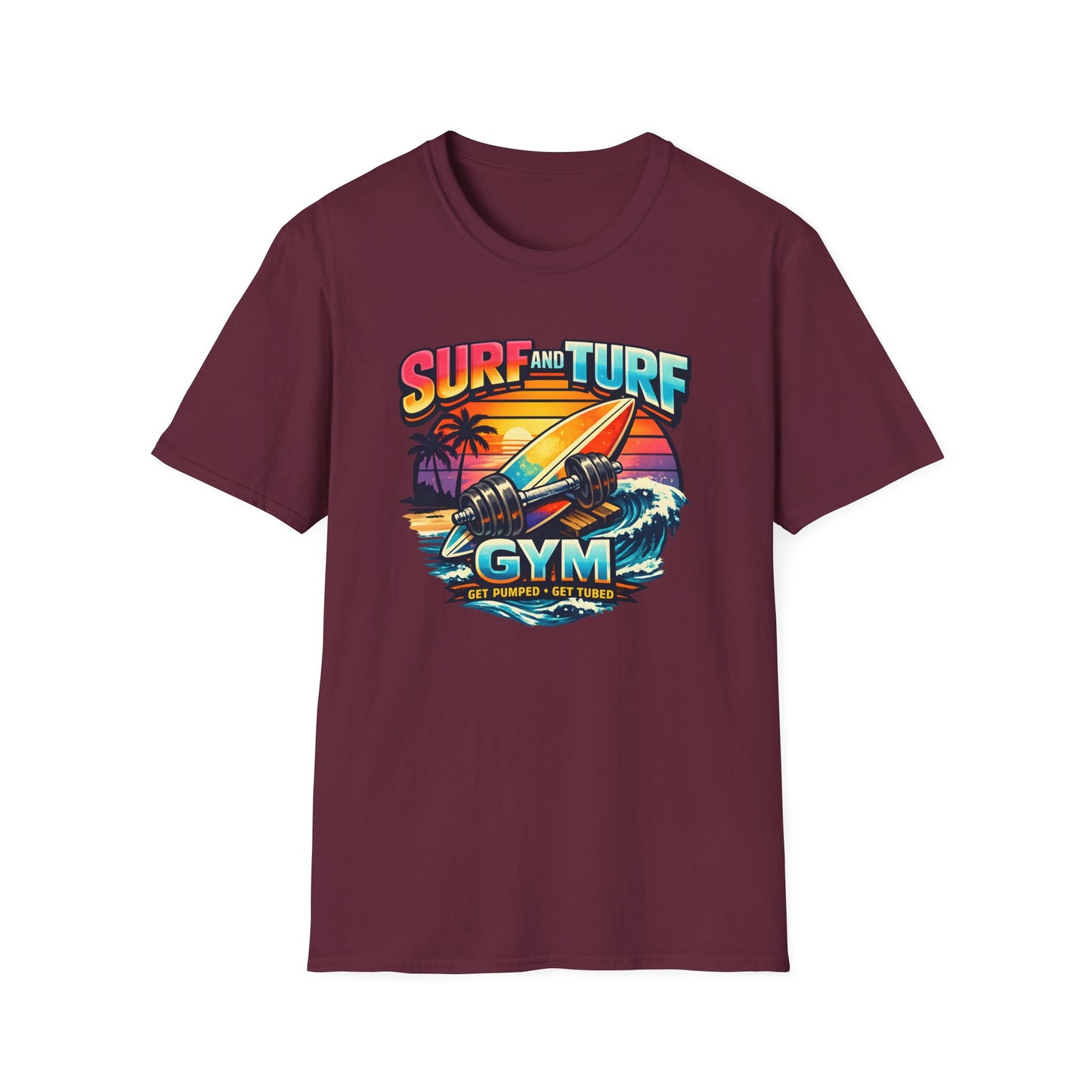 Surf and Turf Gym Retro Sunset Beach Workout Tee