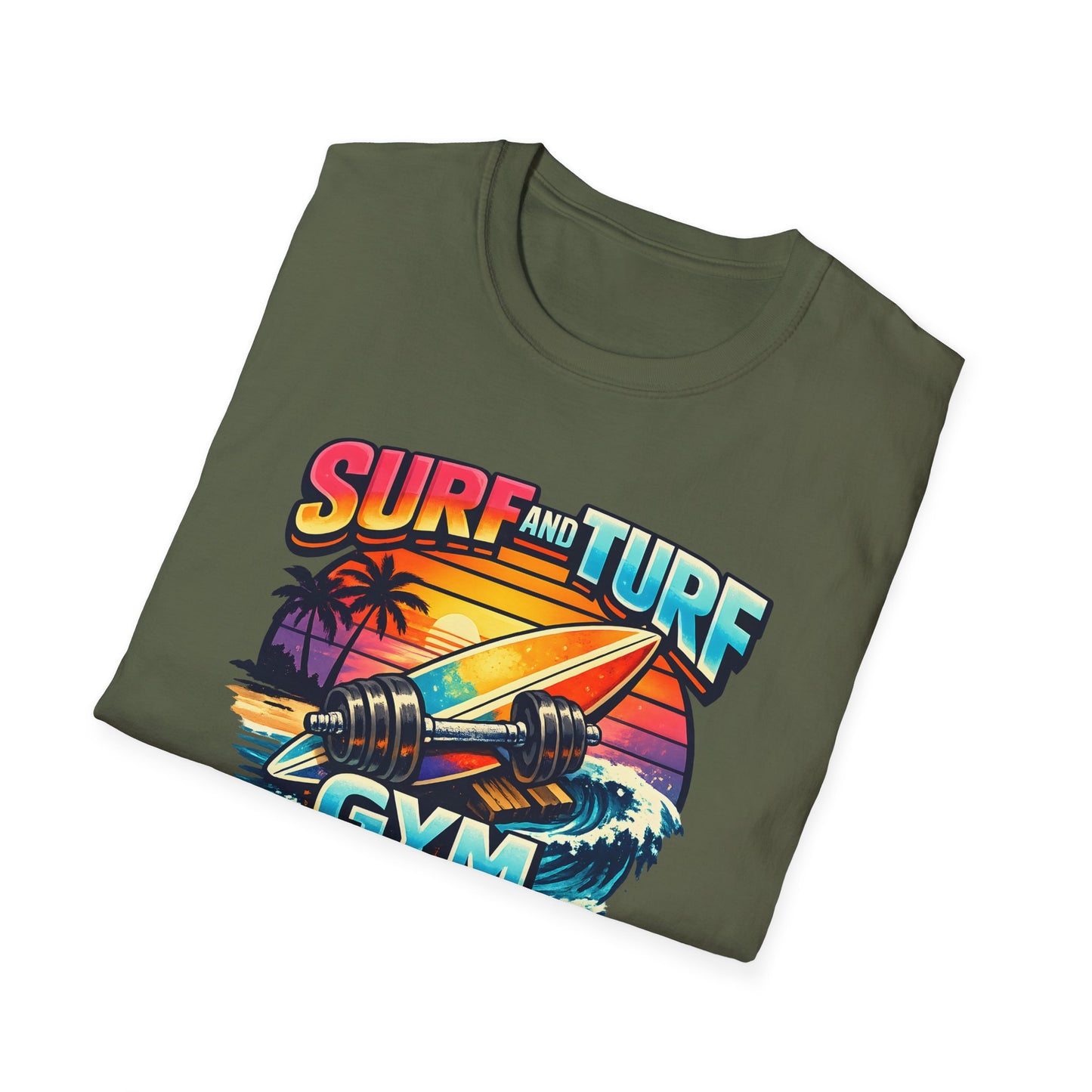 Surf and Turf Gym Retro Sunset Beach Workout Tee