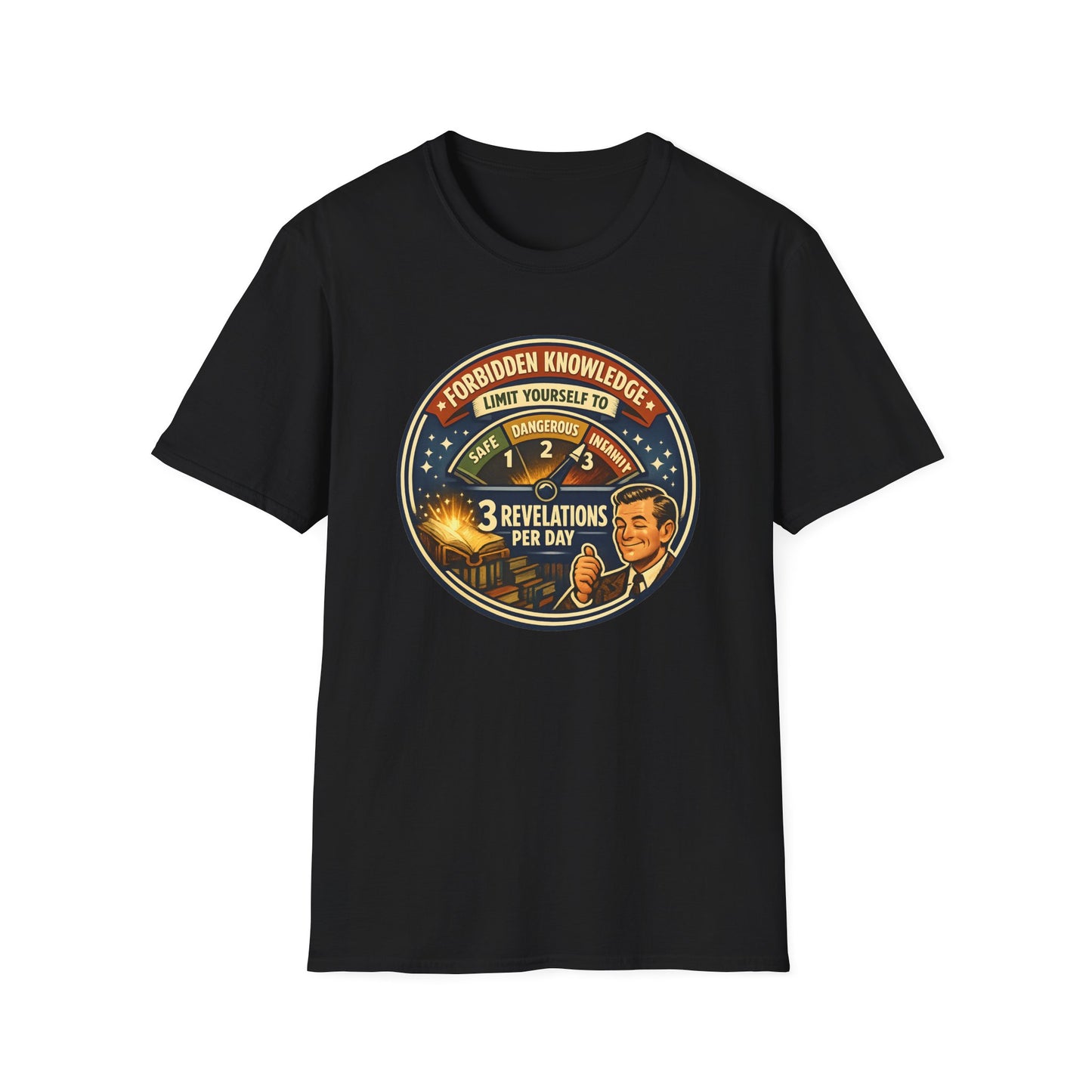 Forbidden Knowledge Meter Vintage Humor Tee